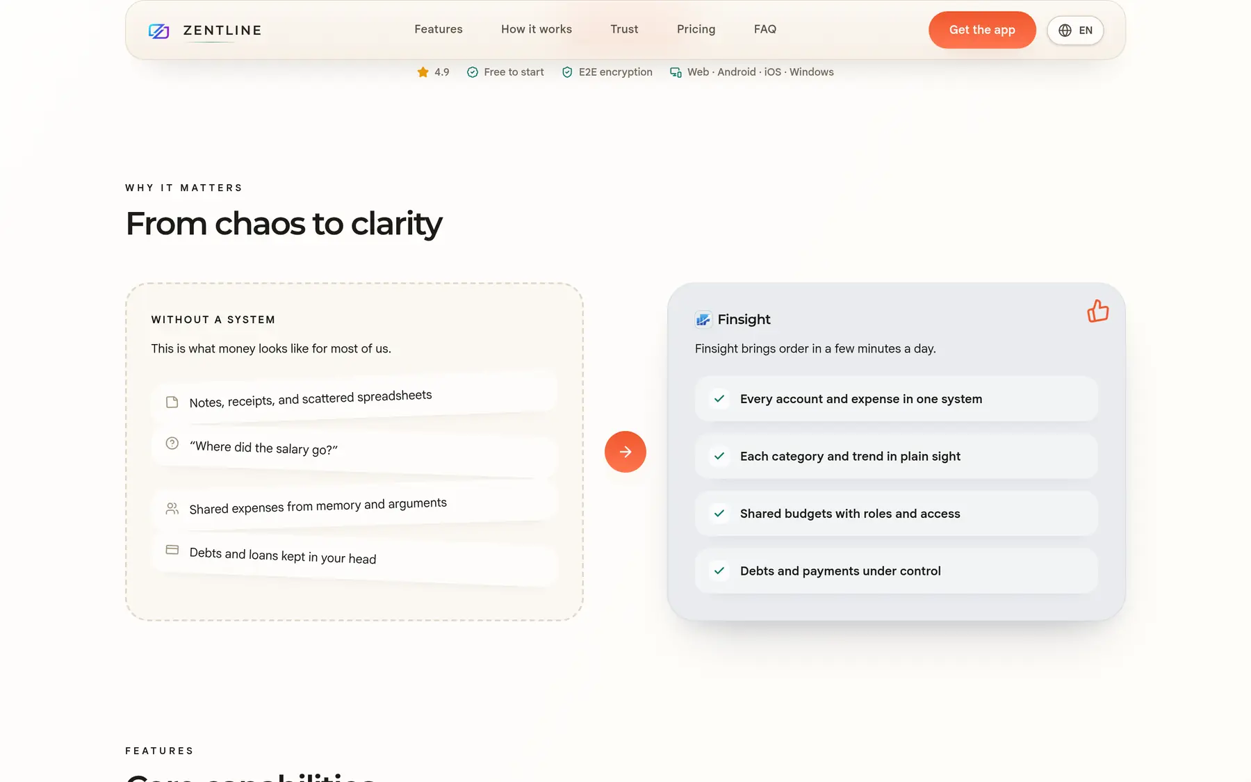 Finsight — before and after comparison of managing money without a system