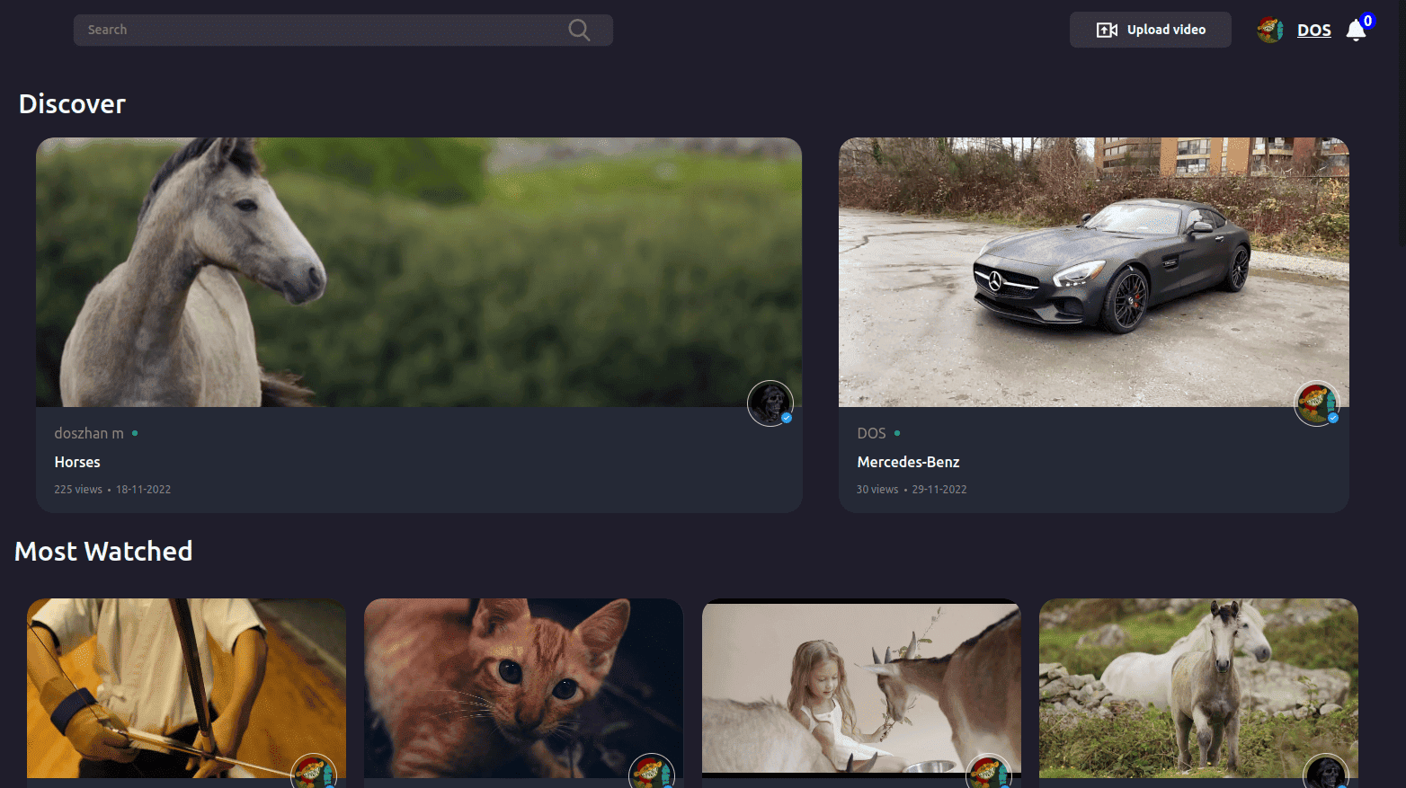 Video hub platform screenshot
